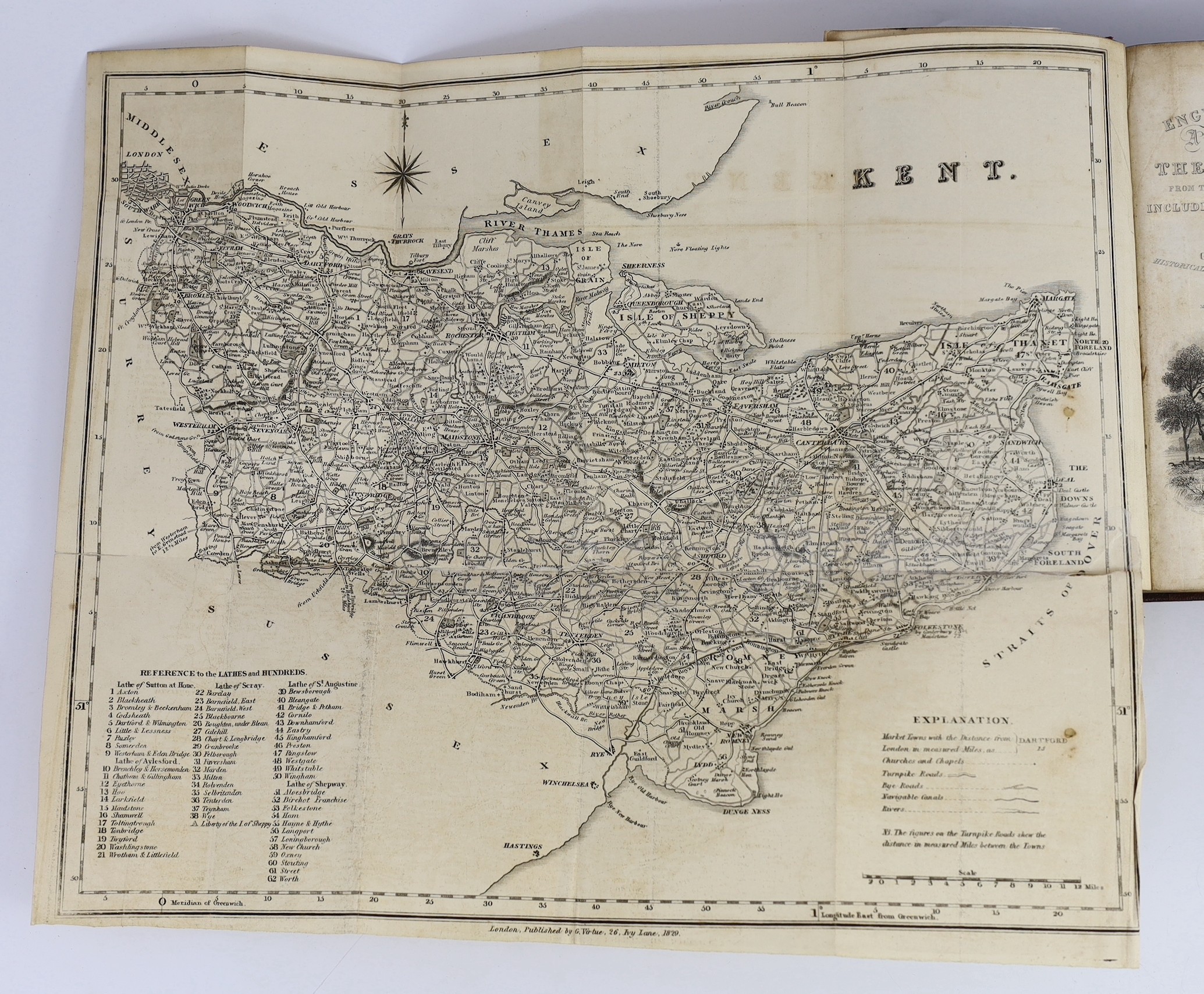 KENT: Ireland, William Henry - A New and Complete History of the County of Kent ... 4 vols. pictorial engraved title, num. engraved plates (by Shepherd & Gastineau) and a folded map